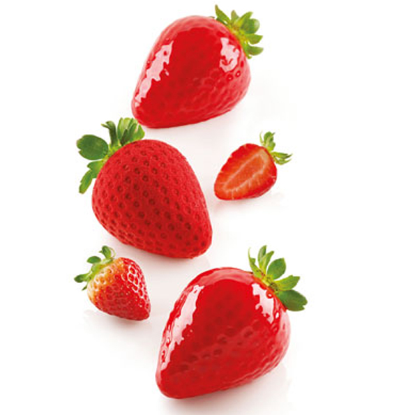 Fragola 120 Jordgubbe från Silikomart Professional är en unik sammansättning av formar för att skapa 3D kopior av jordgubbar.