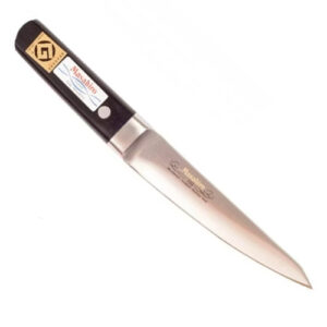 Masahiro MV-Pro Urbeningskniv 15 cm – styv, smal styckkniv i MBS-26 (58–59 HRC) med micartahandtag och bolster. 70/30-slipning för exakt urbening och puts.
