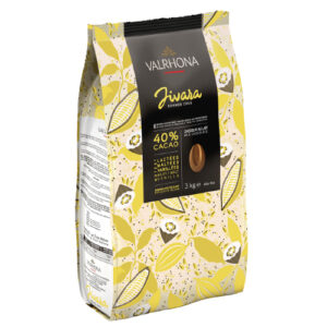 Valrhona Jivara 40 % 3 kg – intensiv mjölkchoklad i pellets / chokladknappar med malt- och vaniljtoner för praliner, ganache och dessert.