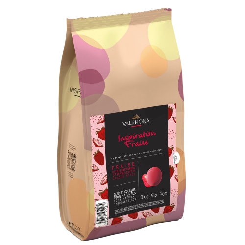 Valrhona Inspiration Jordgubb 3 kg – fruktig couverture i pellets med jordgubb, kakaosmör och socker. För glass, dessert och konfektyr.