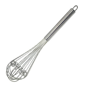 Ballongvisp 35 cm i rostfritt stål är utvecklad för effektiv vispning. Professionell visp med upphängningskrok för restaurang, bageri och hemmakök.