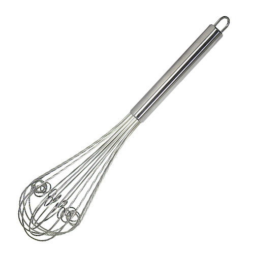 Ballongvisp 45 cm i rostfritt stål är utvecklad för effektiv vispning. Professionell visp med upphängningskrok för restaurang, bageri och hemmakök.