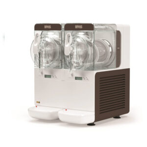 Bras B-Cube slushmaskin 2x2,8 L för café, bar och restaurang. Kompakt granita-maskin med luftkyld kompressor och låg ljudnivå.